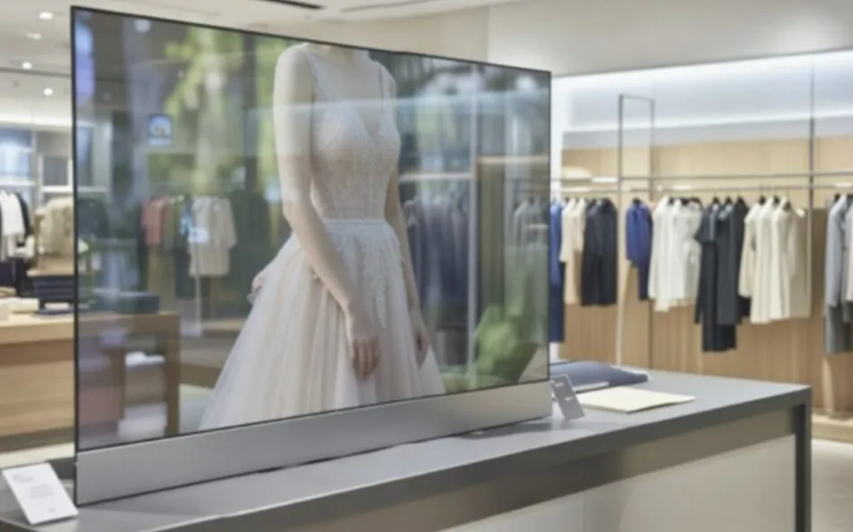 55-дюймовый горизонтальный OLED-прозрачный дисплей для цифровых витрин и интерактивных инсталляций